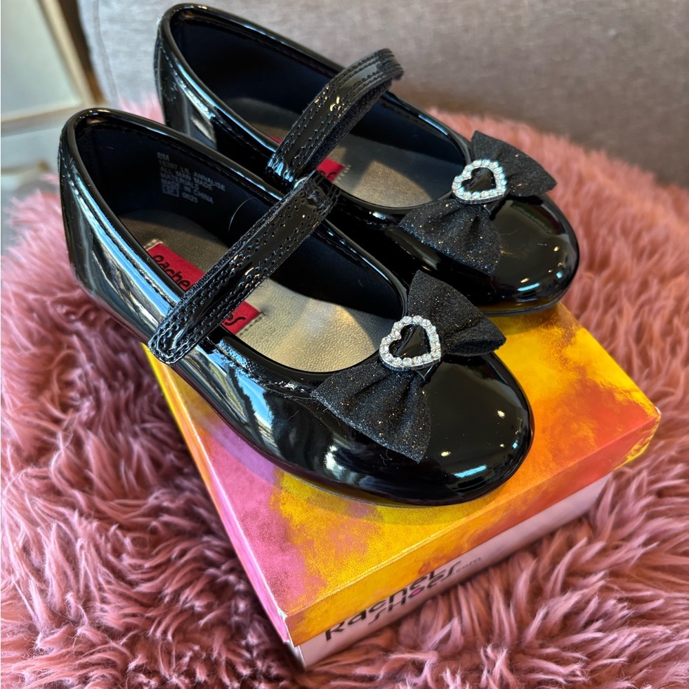 Rachel Kids Glossy Black Dress Shoes with Heart Accent